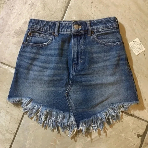 Host Pick! New With Tags! Free People Bailey Fringe Denim Mini Skirt - Picture 7 of 12